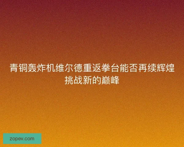 青铜轰炸机维尔德重返拳台能否再续辉煌挑战新的巅峰
